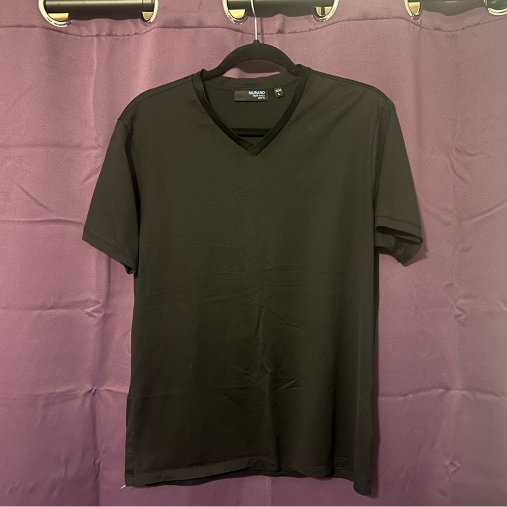 Murano Liquid Luxury Slim Fit Black and Gray V-Neck T-Shirts 100% Cotton - Picture 4 of 5